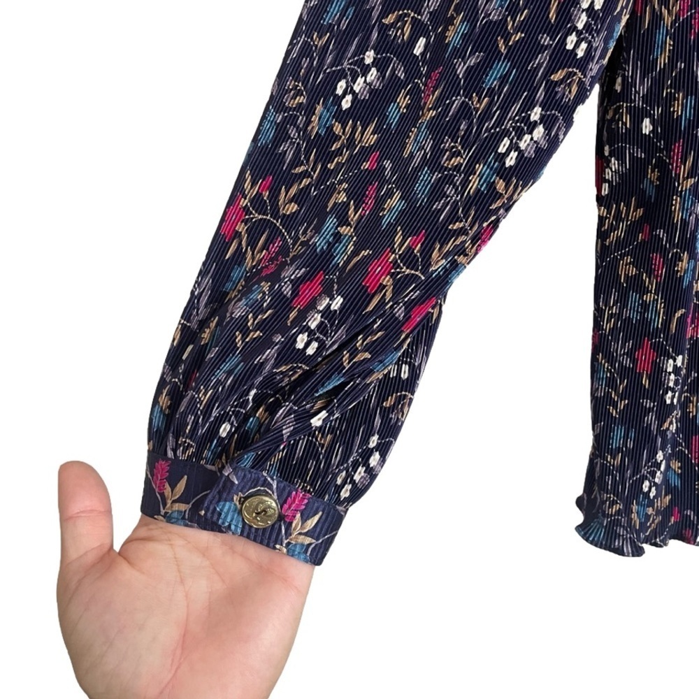 Andreana USA Vintage Blue Floral Blouse Long Sleeve Button Up Multi color floral - Picture 4 of 5